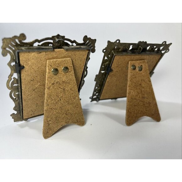 Vintage Pair Of Ornate Small 3.5" x 4.5 Brass Metal Picture Frame made in Italy - Picture 10 of 10